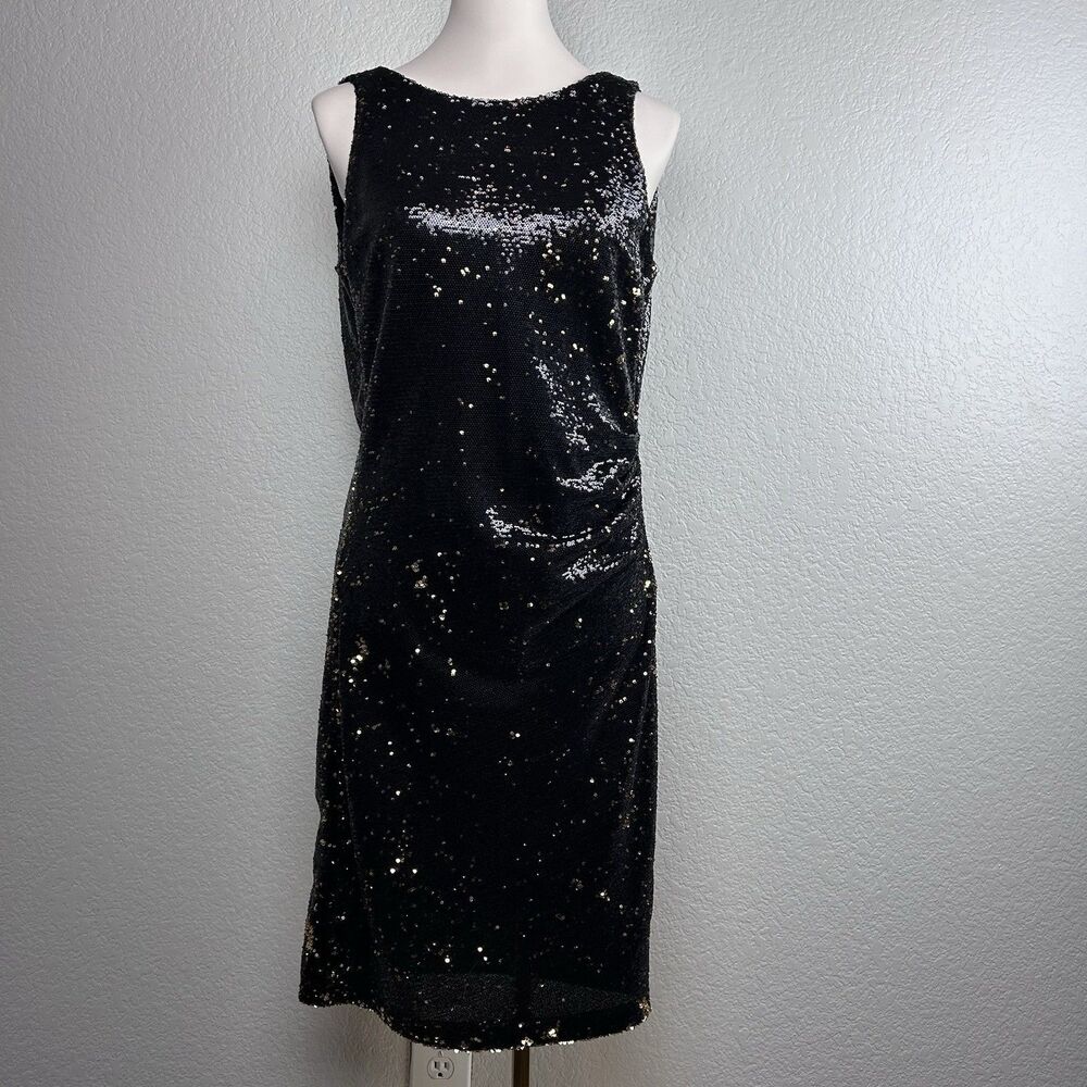 Zara Collection Women's Cocktail Dress Low Back Black Sequin Sleeveless Dress S